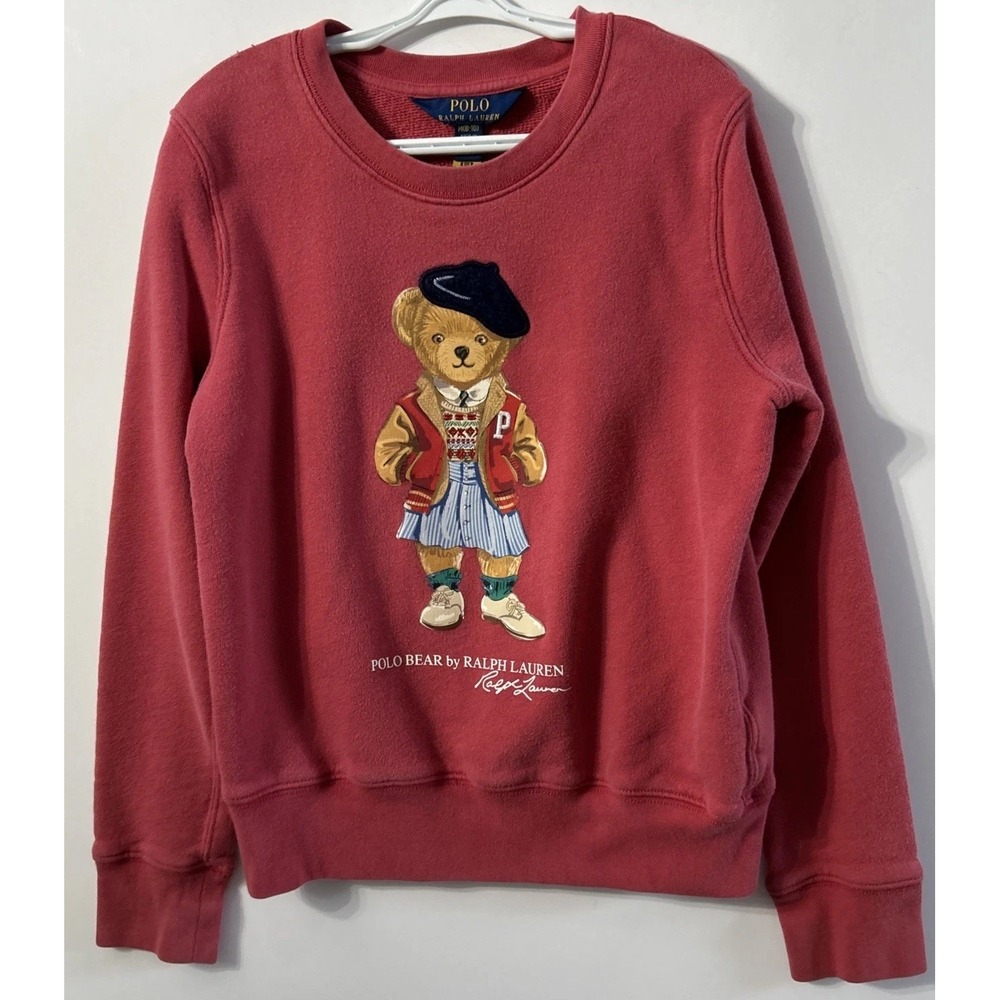 Polo Ralph Lauren Girls Polo Beret Varsity Bear Pullover Sweatshirt Med 8-10